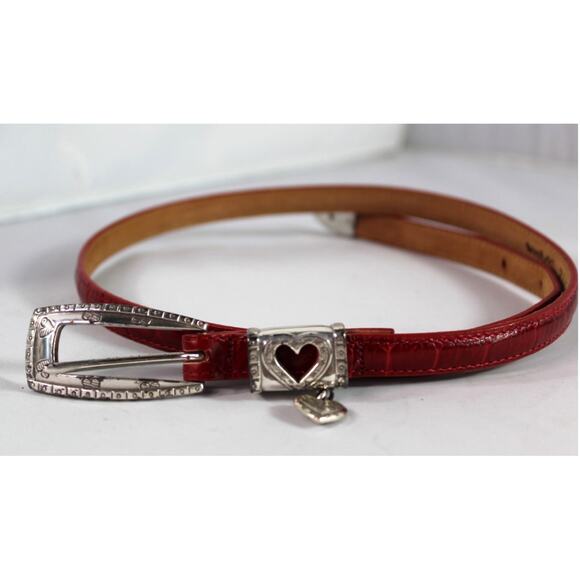 Vintage 90s Brighton red leather heart charm belt thin Y2K - Picture 1 of 7